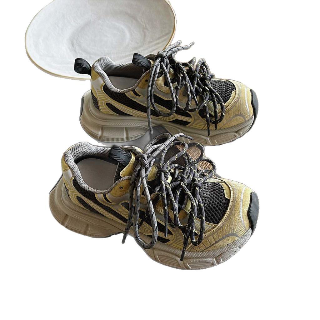 Leather thick-soled heightening dad shoes for women's 2025 autumn new strap design breathable versatile casual sports shoes