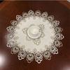 Modern Brocade Fabric Embroidered Lace Trim Tablecloth Coaster Set Bedroom Small Round Table Mat Party Decoration
