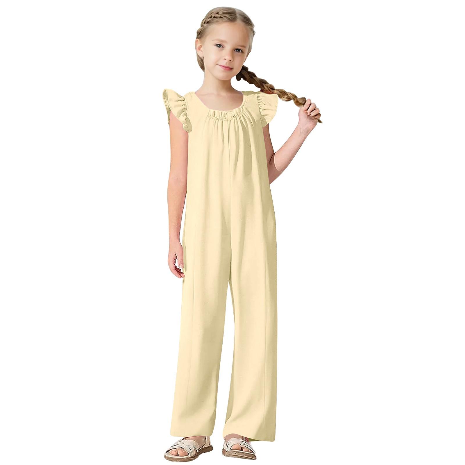 

Для девочек среднего и большого размера однотонный повседневный комбинезон с широкими штанинами и рукавами-крылышками 120 бежевый