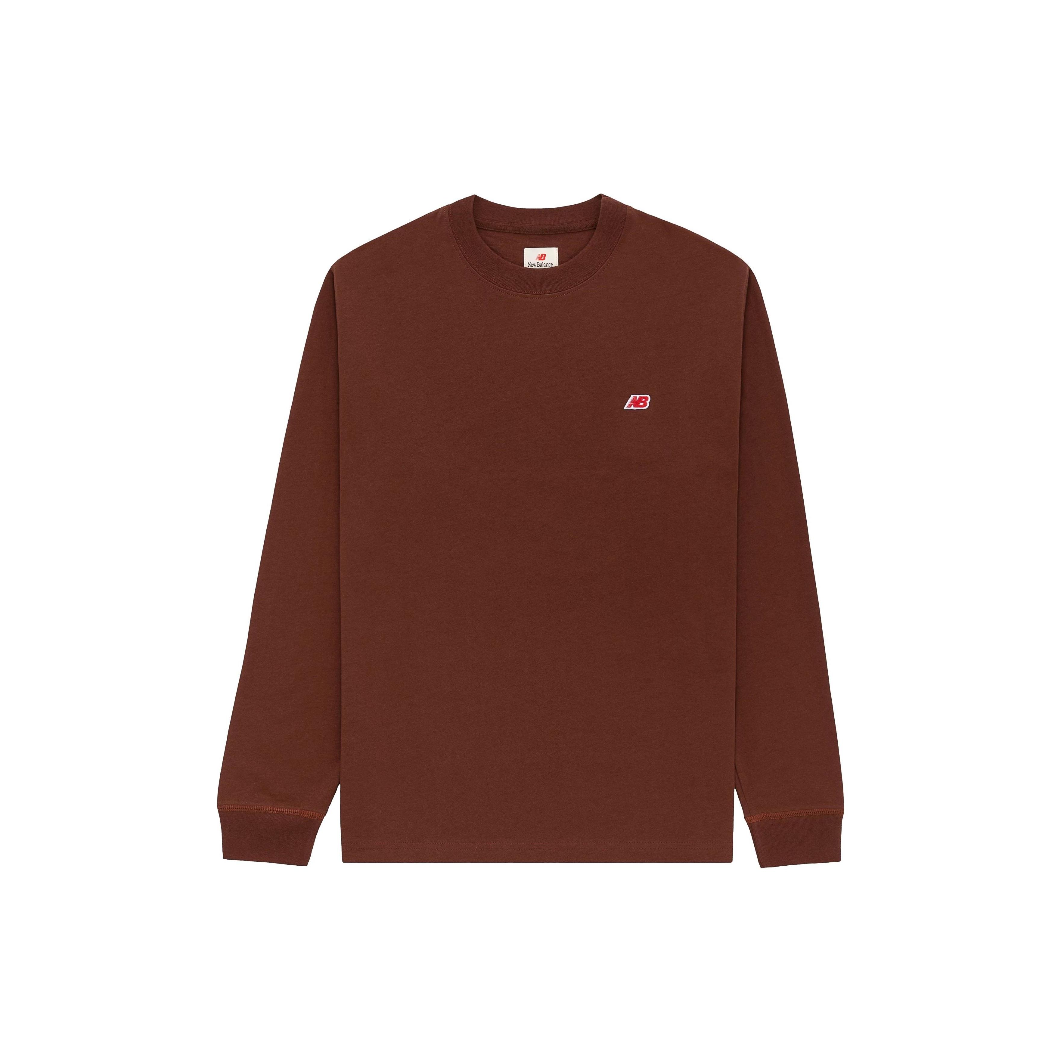 

New Balance Pure Color Logo Повседневная футболка с круглым вырезом и длинными рукавами Топы унисекс Коричневый MT21542-ROK