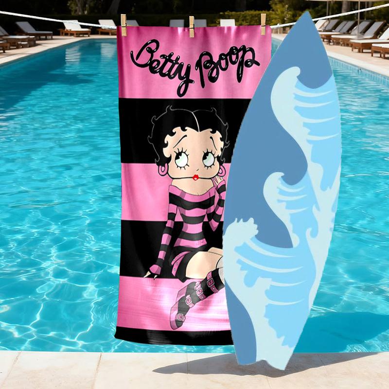 Betty Boop Print Beach Towel Design, Soft, Lightweight. for Home Bathroom, Spa, Pool, Yoga, Surfing, Camping, Gift for Family, Friend