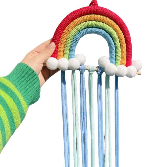 

Ремешок для хранения, вязаная заколка для волос ручной работы, органайзер для хранения аксессуаров, радужный декоративный пояс для хранения красный