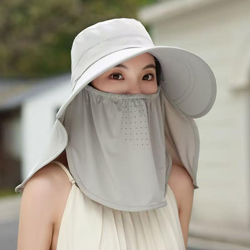 Wide Brim Foldable Shawl Hat Anti Uv Adjustable Integrated Face Mask Fisherman Hat Large Brim Sun Hat Tea Picking Hat Summer