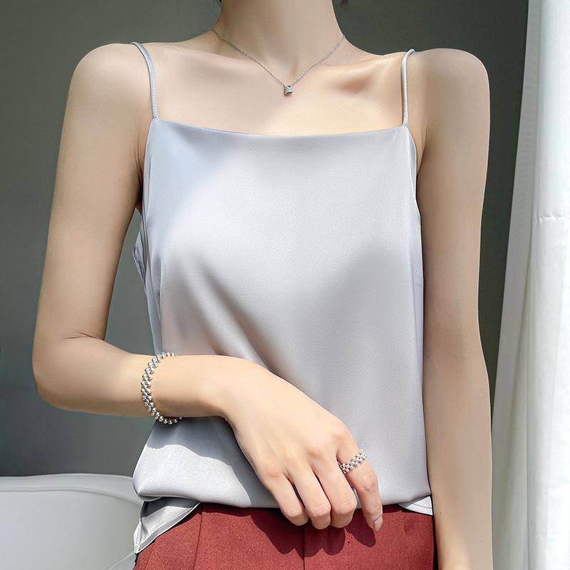 

Женская летняя майка-топ из смеси шелка тутового шелкопряда, 50% шёлка, дышащий, прохладный, 50% полиэстерового волокна, облегающая рубашка-низ M кадет серый