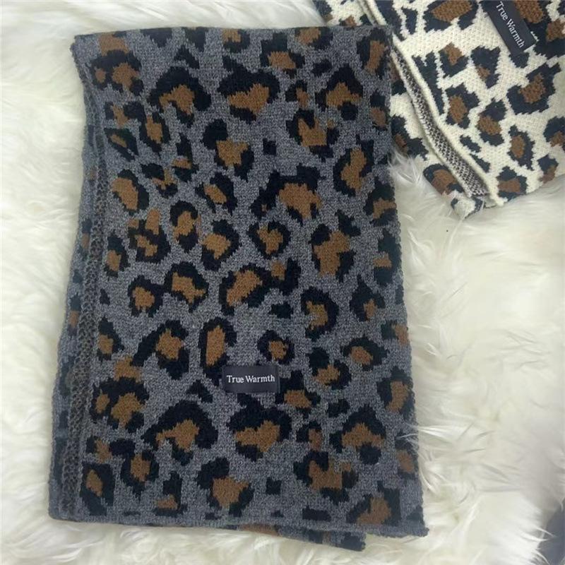 New Imitation Wool Knitted Scarf Women's Leopard Print Scarf Versatile Winter Cold Protection Thickened Warm Scarf