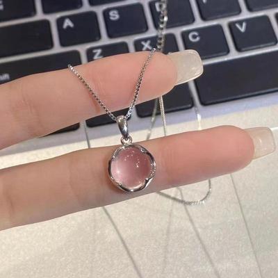 Chalcedony Round Pendant Necklace 1Pcs Sweet Comfortable Short Clavicle Chain for Women Girlfriend Birthday Surprise Gift