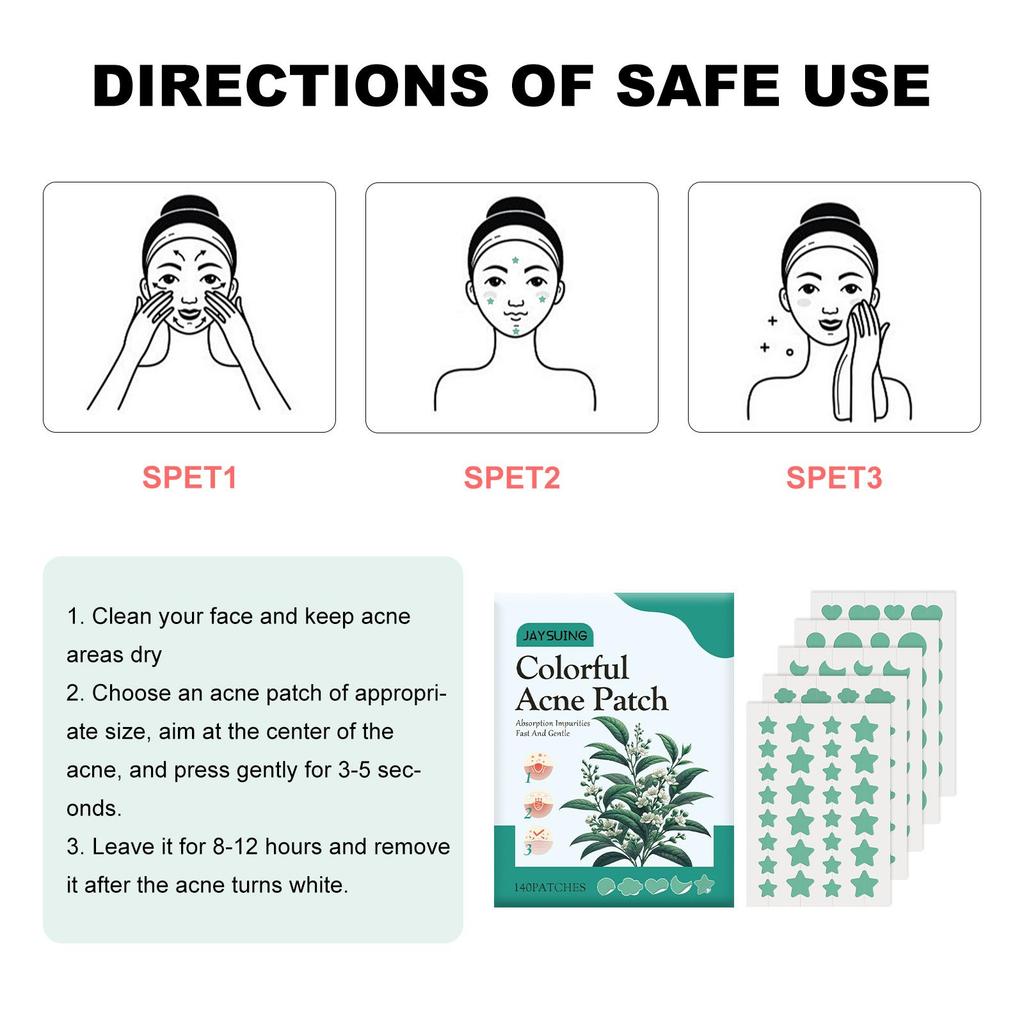 Green Hydrocolloid Acne Patches - Invisible Pimple Spot Treatment, Fast Healing Blemish Covers, Suitable for All Skin Types, 140pcs