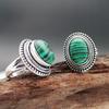 Oval Malachite Rings for Women Antique CopperPlated Rhinestone Plum Flower Vintage Fashion Jewelry