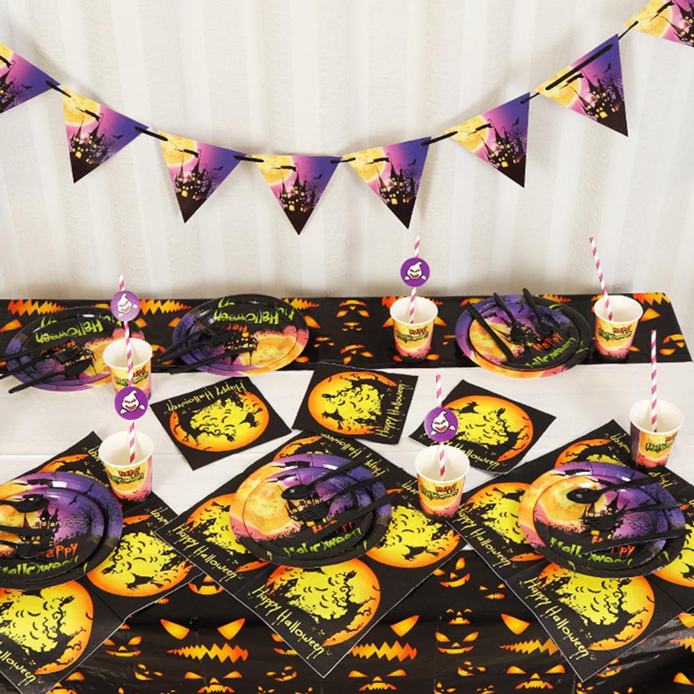 Purple Halloween Disposable Paper Plates Set Paper Cups Plates Party Supplies For Halloween Party
