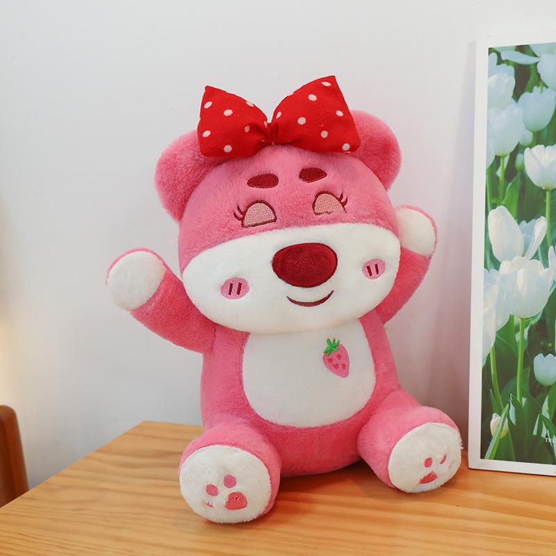 25/40cm Sevimli Pembe Çilekli Ayı Peluş Oyuncak Büyük Sevimli Ayı Bebek Kız Çocuk Uyku Yastığı Sevgililer Günü Oda Dekorasyonu Hediye