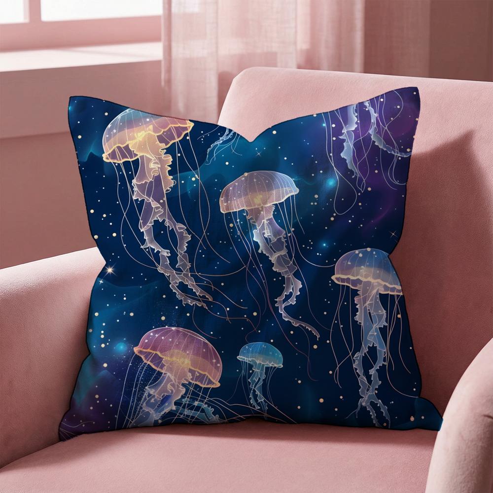 Beautiful Marine Life Jellyfish Cushion Cover Multi-Scene Pillow Cover for Home & Car - Reversible, Soft & Durable for Daily Use