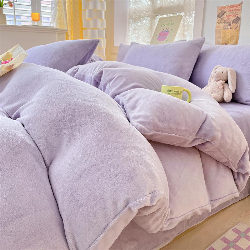 G5Z Milk Fleece 4-Piece Bedding Set: Thick, Warm, Anti-Static, Double-Sided for Autumn/Winter. Includes Single Duvet Cover.