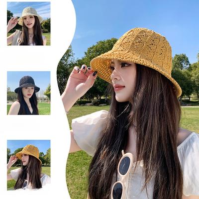 New Summer Style Seaside Vacation Style Hand Woven Straw Hat for Women Hollowed Out Beach Sun Protection and Sun Protection Fisherman Hat