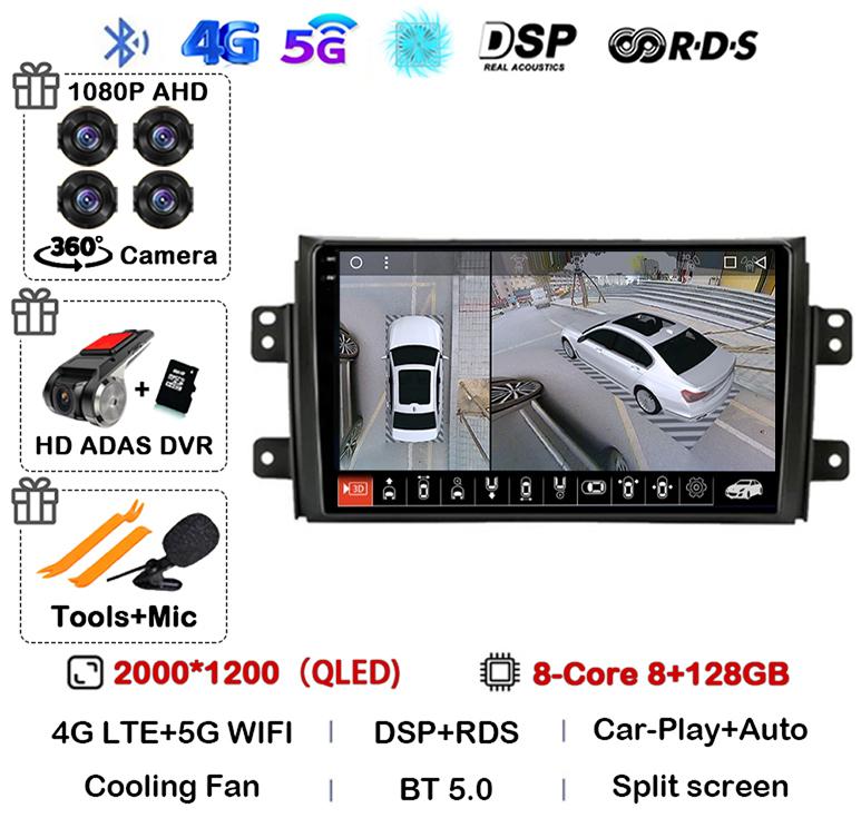 Android 14 Carplay Car Radio Navigation For Suzuki SX4 2006-2014 Fiat Sedici 2005-2014 Multimedia Video Player Audio 2din Stereo