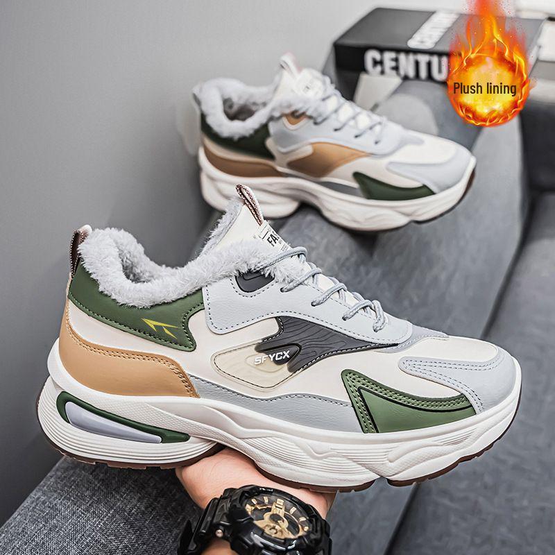 Men's Winter Fleece-Lined Sneakers - Trendy Thick-Soled, Warm Cotton Dad Shoes