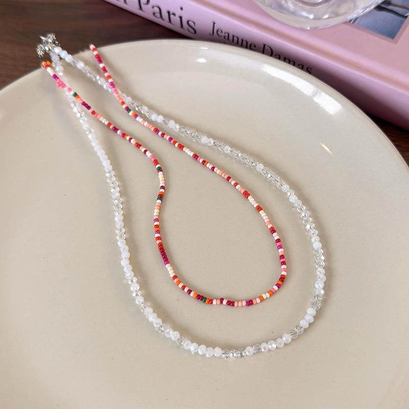 

Разноцветное двухслойное ожерелье с тонкими кристаллами и бисером, простая цепочка на ключицу, женская цепочка красный