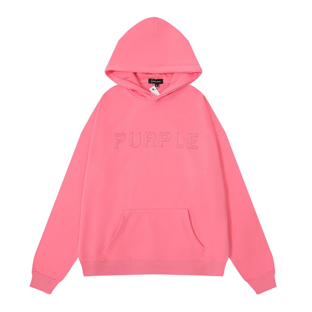 24 Cross-border European and American trendy brands Purple letter embroidered hooded sweater for men and women American high street solid