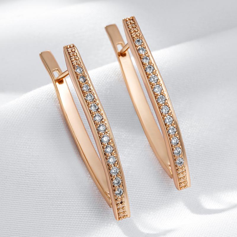 Rose Gold Color V Shape Long Earrings For Women Girl Fashion Natural Zircon Accessories High Quality Daily Jewelry