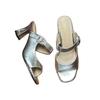 Soft leather high-heeled slippers 22 new summer outer wear temperament beautiful thick heel fish mouth cool slippers