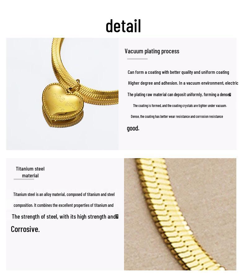European Heart Pendant Snake Chain Necklace In Titanium Steel