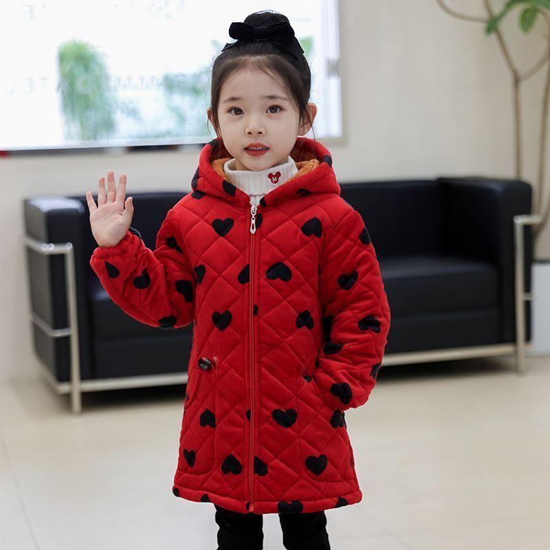 

Комбинезон для девочек плюс утолщенная бархатная куртка средней длины с капюшоном, модная и теплая 130