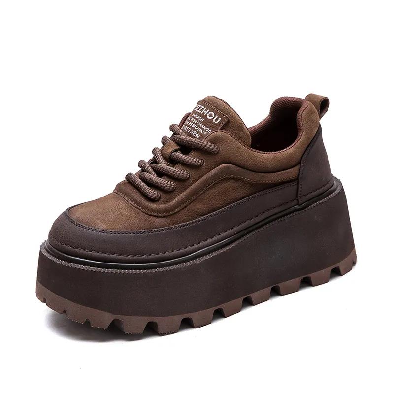 Fashion 6.5CM Women Mixed Colors Height Increasing Shoes Spring Autumn Cow Genuine Leather Round Toe Wedges Heel Platform Nop-slip Shoes