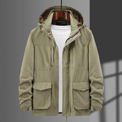 Frühlingsreißverschluss Lässige Kapuzenjacke für Herren im Freien Einfarbiges Oberteil Mehrere Taschen Reißverschlussjacke für Herren