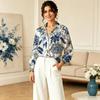 Women Lapel Long Sleeve Chinese Floral Print Shirt, Thin Blouse for Office Work, Daily Wear, Party & Vacation