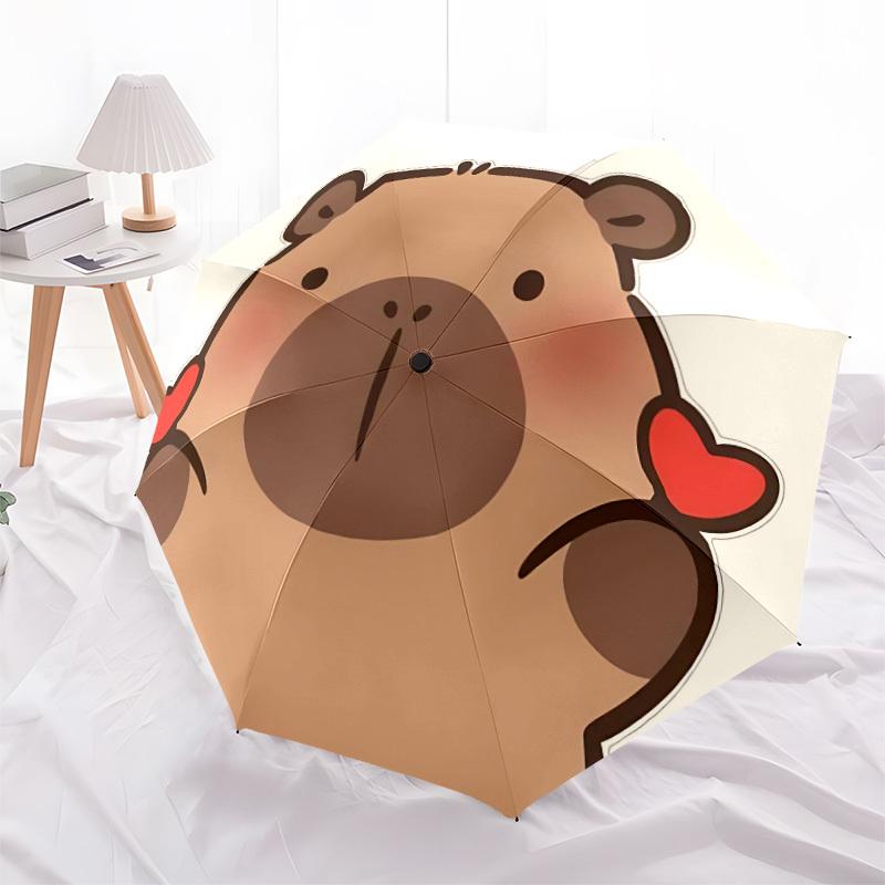 1pc Bear Heart Automatic Open/Close Umbrella - Compact Travel Umbrella with 8-Rib Durable Frame, Lightweight & Portable Design Z73