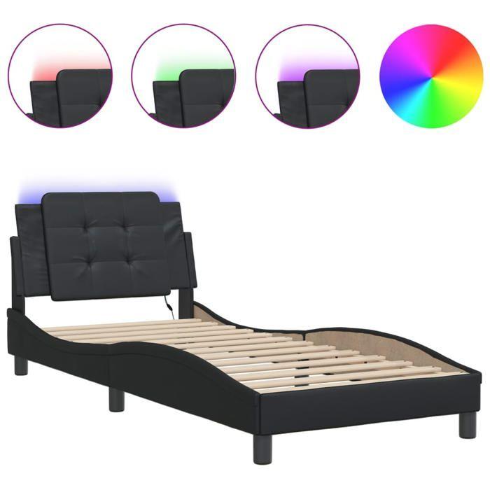 VidaXL Bed Frames with LED Lights, Upholstered Bed, Single Bed, Indoor Bedroom Adult Bed, Modern, Black 3214068