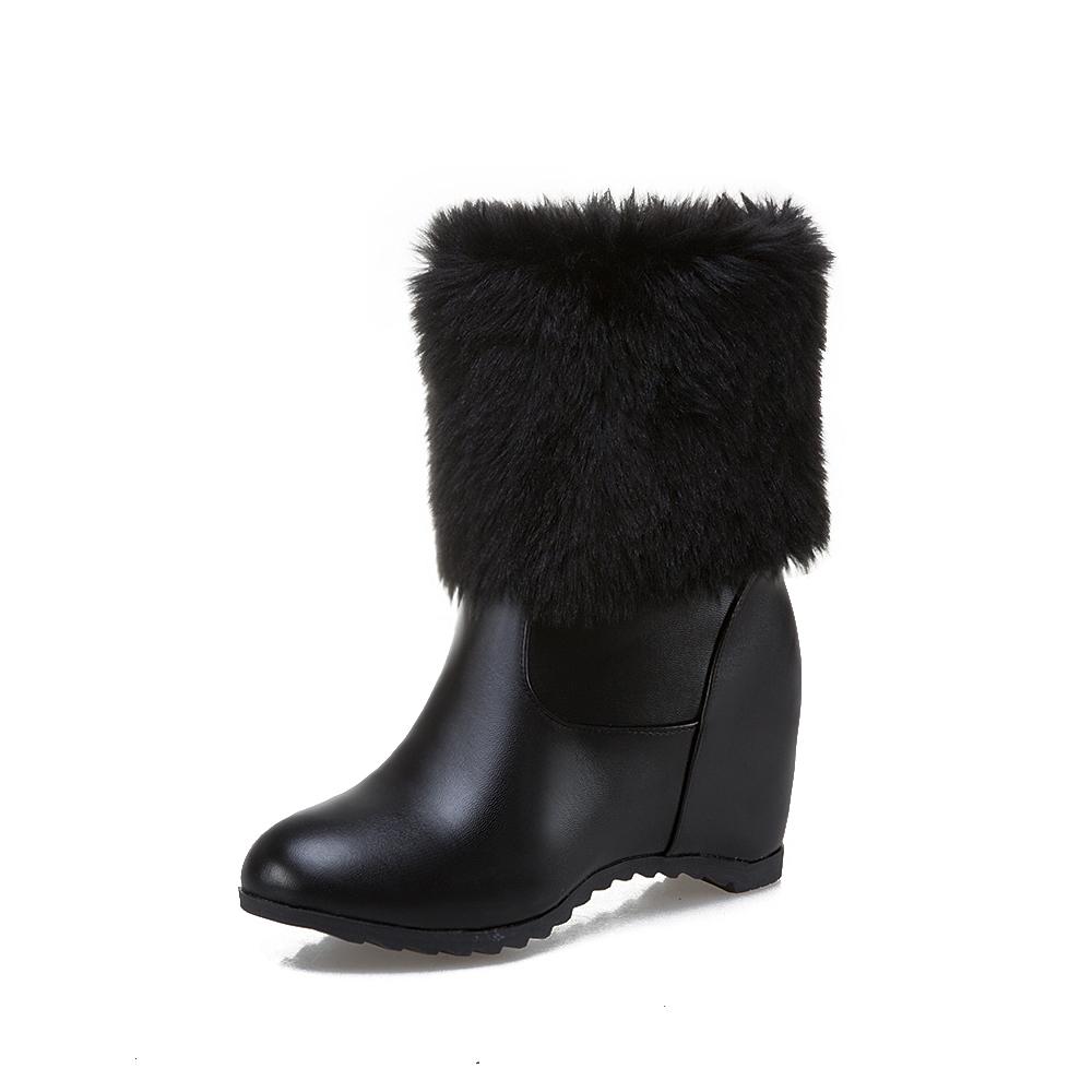 Fashion Big Size 33-43 Ladies Height Lncreasing Fur Ankle Boots Daily Concise Boots Women High Heels Shoes Woman Winter Botas Mujer33-43