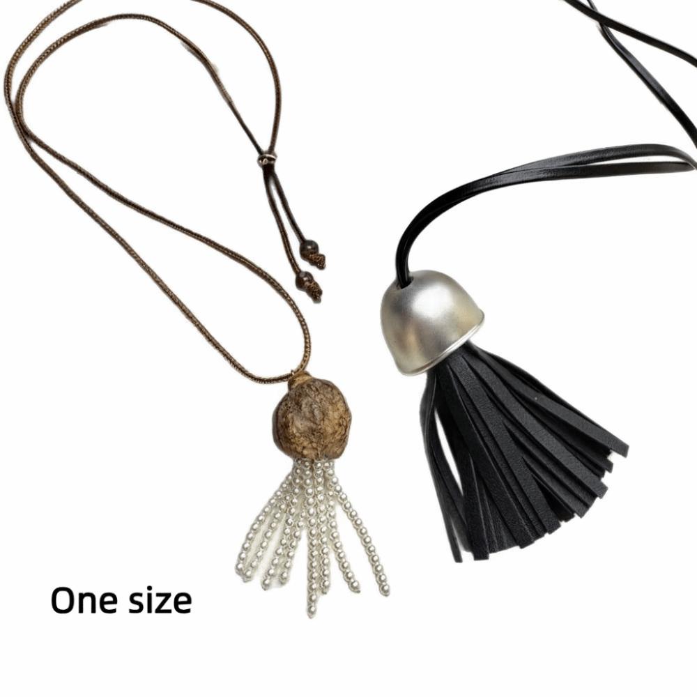 Fashion Pearl Tassel Long Necklaces Adjustable Korean Style Sweater Chain Leather Rope Women's Necklaces Women