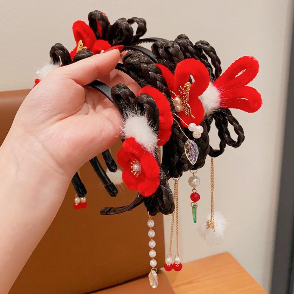 Children's Headband Flower Tassel Headband Antique New Year Headdress Retro Hanfu Hair Hoop