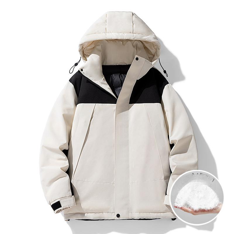 Winter New Men's Korean Style Contrasting Color Hooded Thickened and Warm 90 White Duck Down Down Jacket Trendy Couple Versatile Jacket