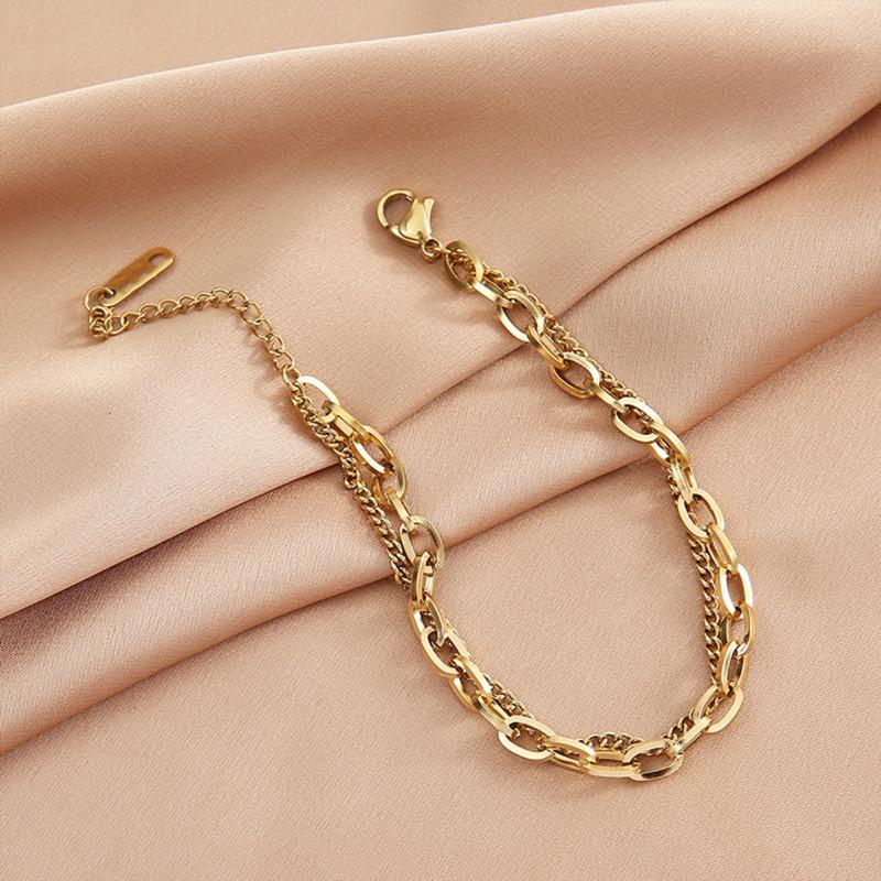 Gold Plated Stainless Steel Double Layer Paperclip Chain Bracelet