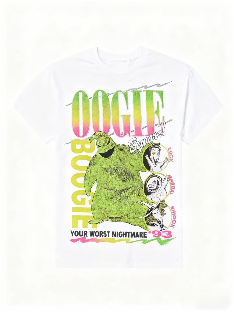2026 New PreChristmas Nightmare Oogie Boogie Beware of Printed Oversized Short Sleeve Crew Neck Tops for Unisex and Women