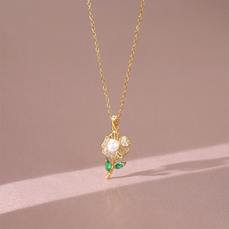 

Трехмерное ожерелье «Луноцвет» с женственным дизайном, простое для ношения на работу, с микроинкрустированным кулоном и цепочкой для ключицы