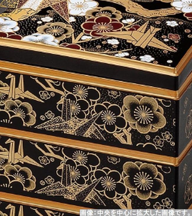 Recreational Bento Box Made in Japan 3 Tiers Dimensions Aya Gakkura Black Origami Crane x x J-kitchens (Bento Box) 6.5 19.4cm 19.4cm 19.2cm