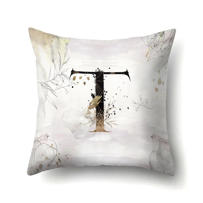 Polyester Pillow Case Car Ink and Ancient Style Home 26 English Letters Printed Sofa Pillow Case