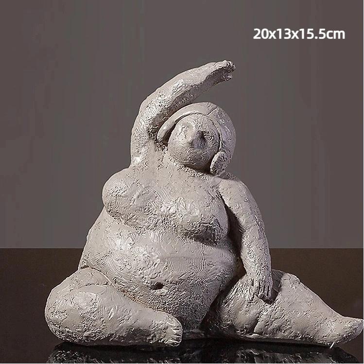 Handmade Sandstone Yoga Chubby Woman Statue Home Decor