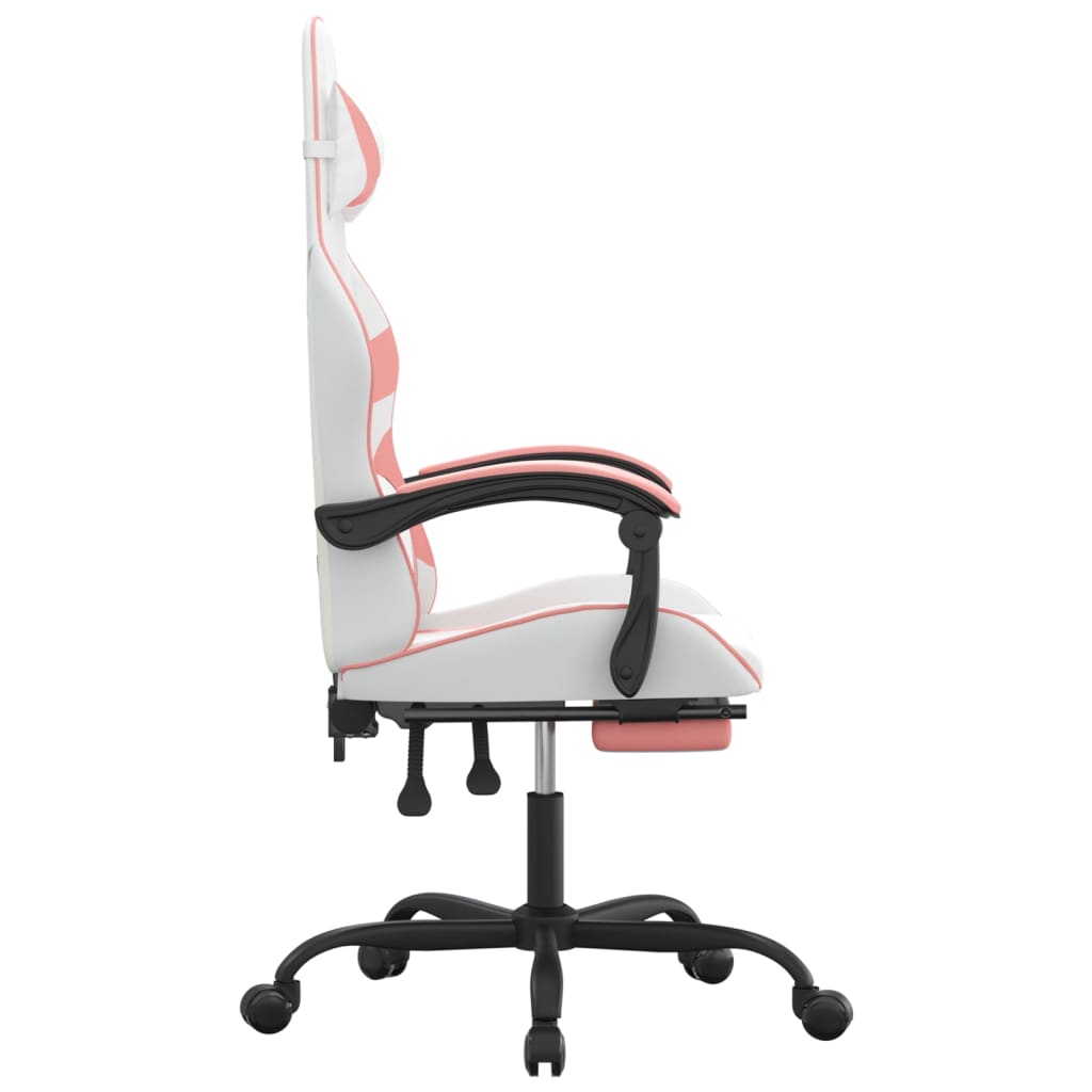 Gaming Chair with Footrest Swivel White & Pink PU Leather