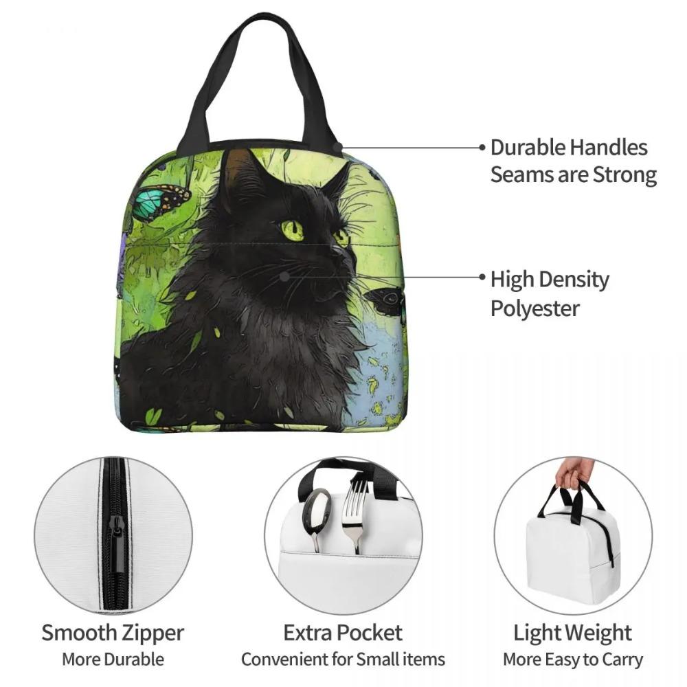 Cute Black Kitten And Butterfly Insulated Lunch Bag for Kids School Cooler Thermal Food Box Tote Portable Lunch Boxes Container