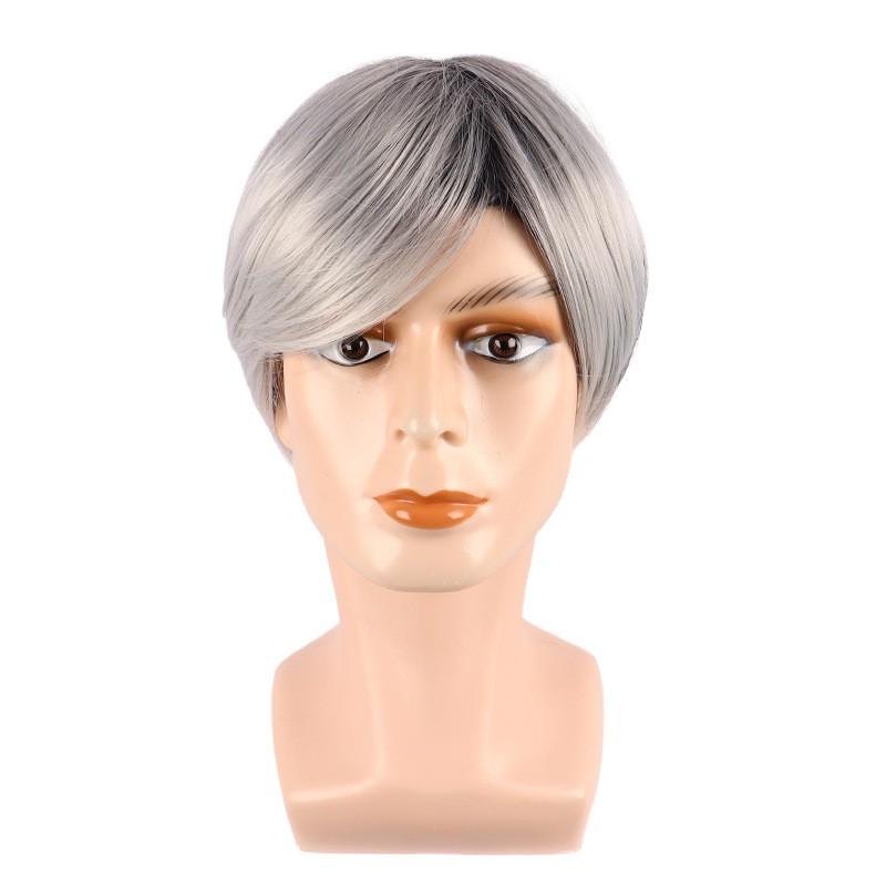 Mens Short Straight Wavy Wig Brown Blonde Side Part Synthetic Hair Fashion Men