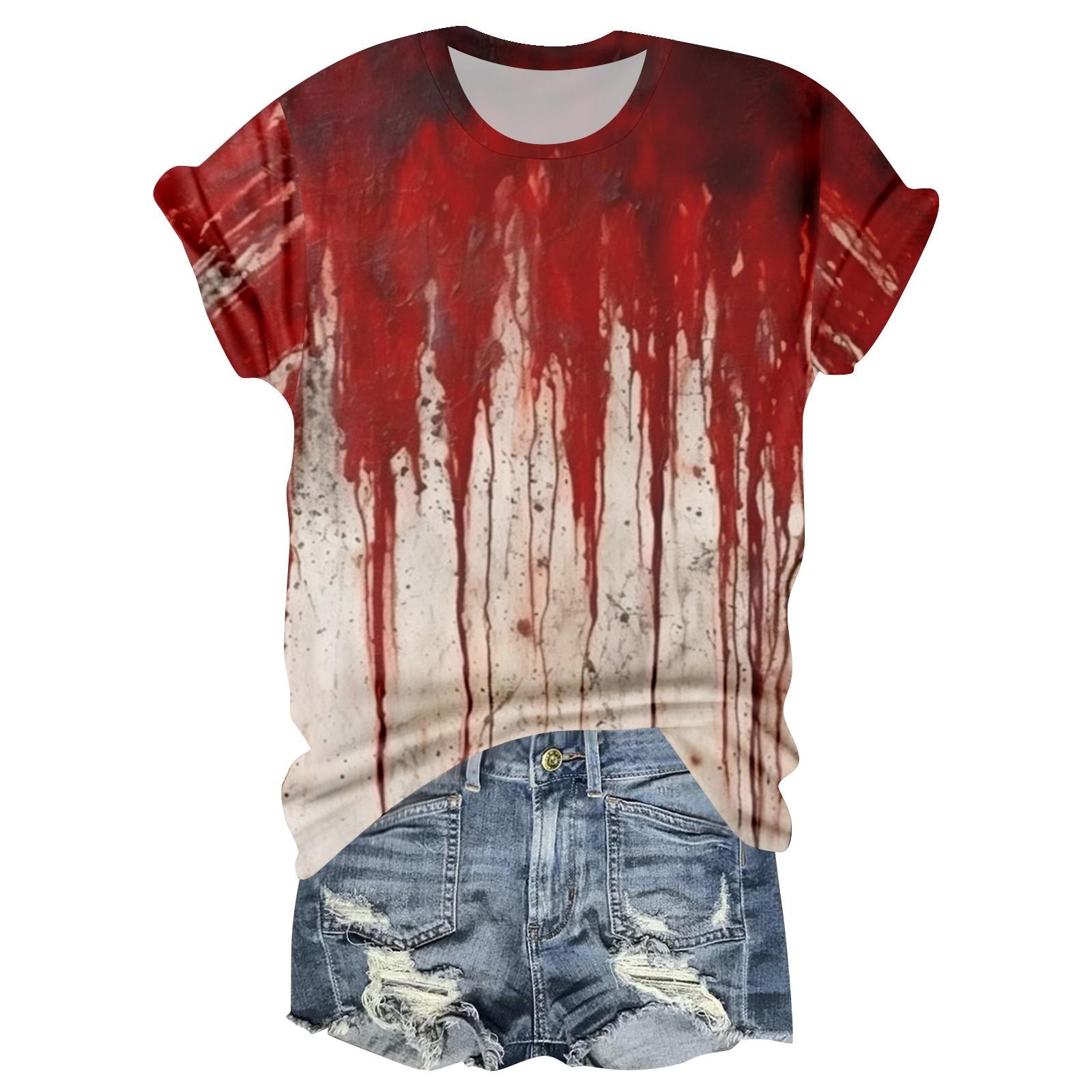 

Women s Casual Round Neck Halloween Print Short Sleeve T-Shirt Top L