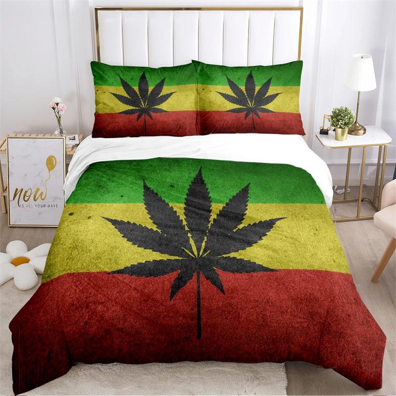 Bob Marley Reggae Music Maple Leaf Comforter Bedding Set,Duvet Cover Bed Set Quilt Cover Pillowcase,King Queen Size Bedding Set