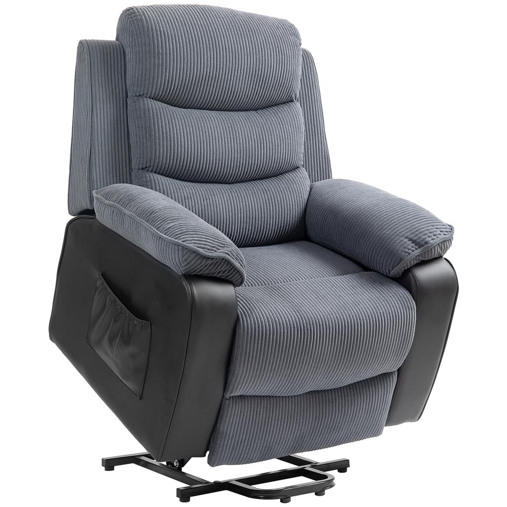 Lift Chair with Soft Corduroy Cover, Recliner Chair with Remote Control and Side Pockets, Dark Grey