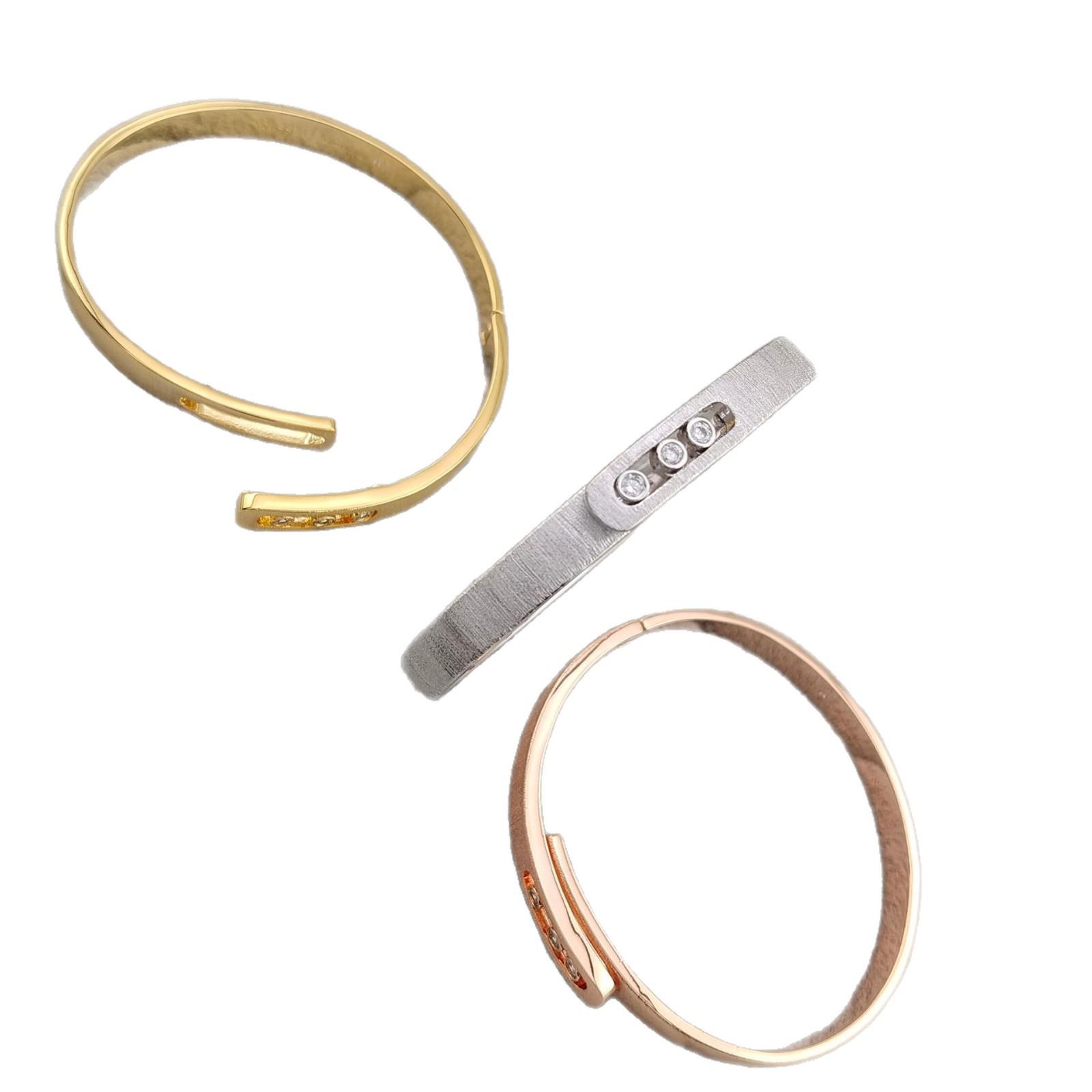 Женский браслет Mei s Gold Brushed: Матовый браслет-бангл с тремя подвижными бриллиантами, идеально подходит для пар. розового золота