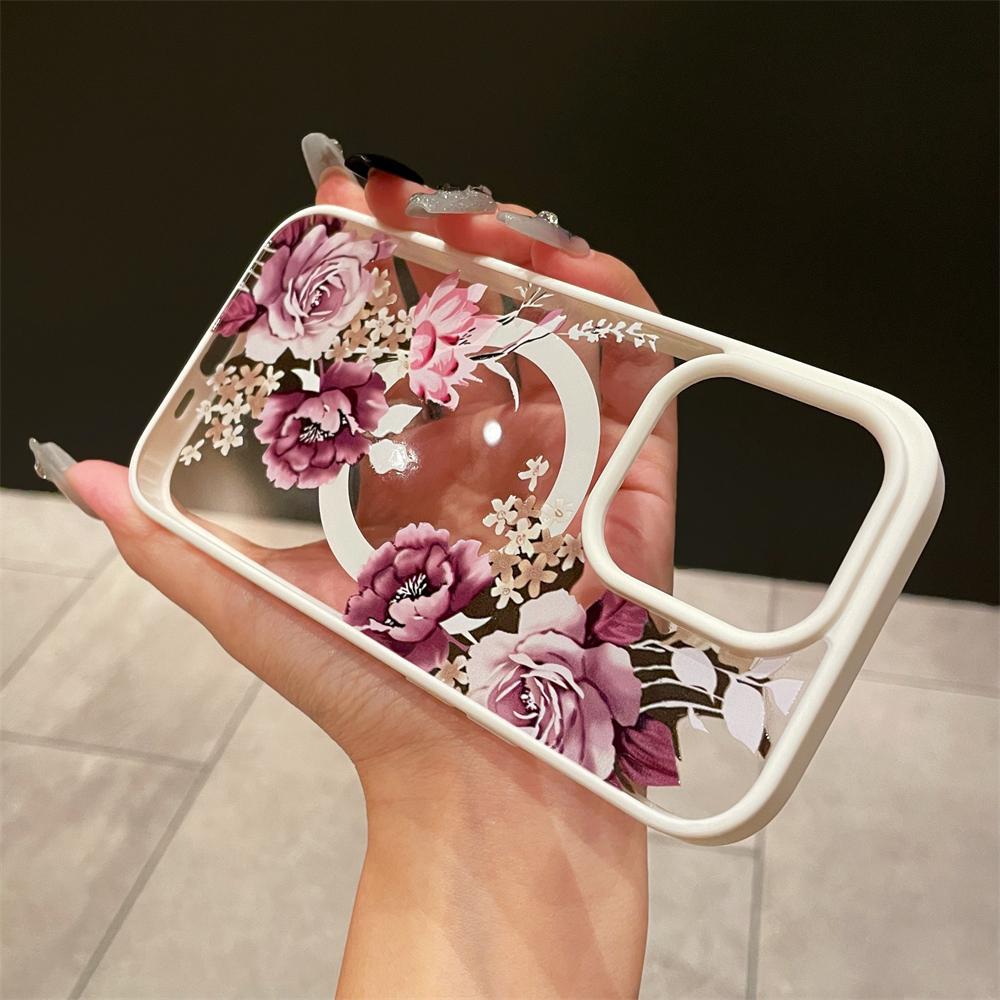 Custodia magnetica di lusso retrò con fiori floreali per ricarica wireless Magsafe per iPhone 16 15 11 12 13 14 Pro Max Cover antiurto