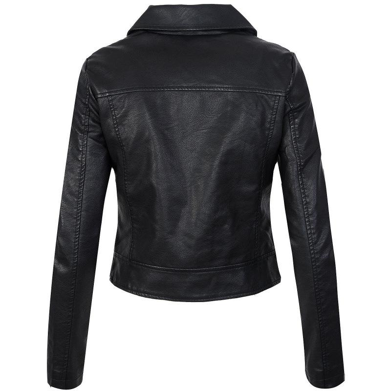 EU-Größe Schlanke Reißverschluss PU-Lederjacke für Damen - Einfarbige Herbst-/Winterkollektion