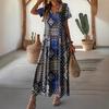 Europe, America, summer new fashion casual printing geometric pattern v-neck dress long dress